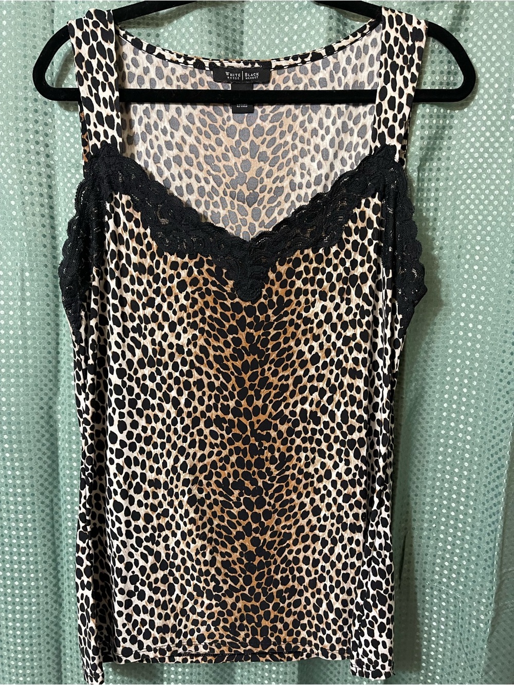 White House Black Market Leopard-Print Lace-Trim Camisole - Black, Tan